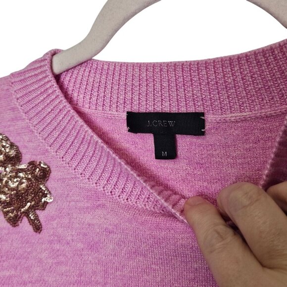 J. Crew‎ Womens Pink Gold Sequined Merino Wool Sweater M Floral Boxy - Picture 3 of 11